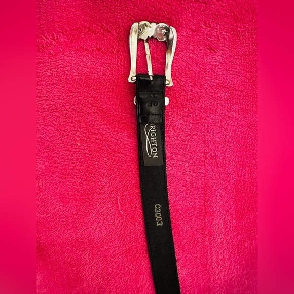 Brighton Black Leather Belt with Silver Floral Studs 36” XL - Picture 3 of 8